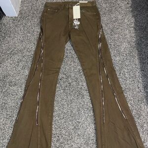 Brown zipper flared denim